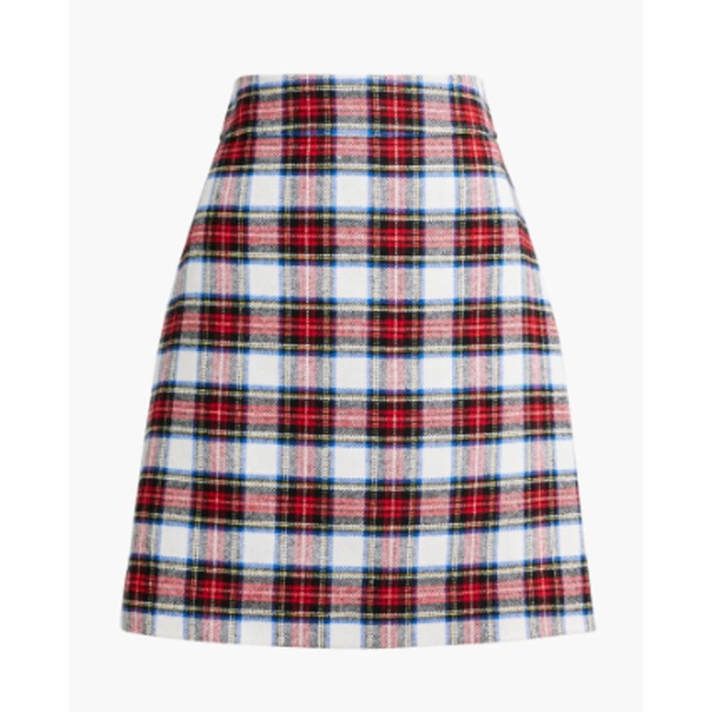 J. Crew Factory Snowy Plaid Wool Blend A-Line Skirt Size 18